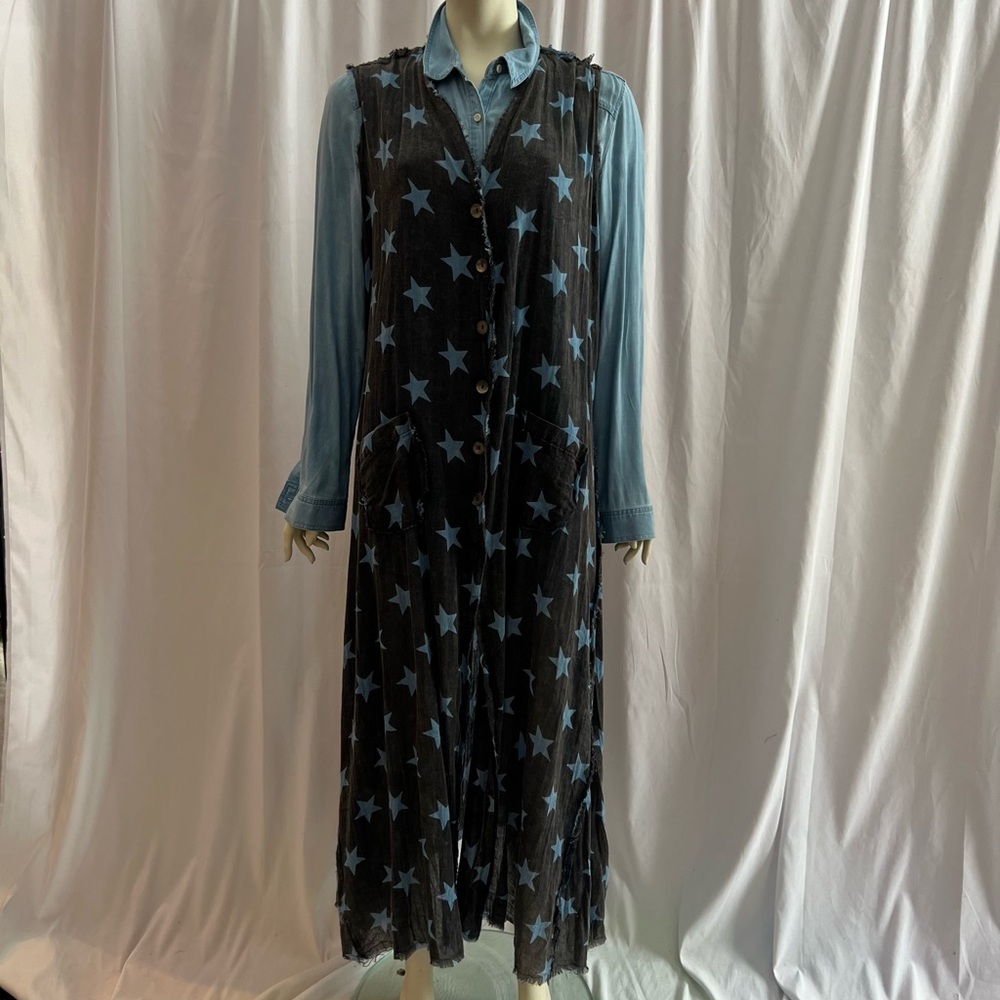 Two pieces! A Rare Bird maxi duster. Distressed, lightweight, NWOT. Free shirt! - Picture 8 of 9